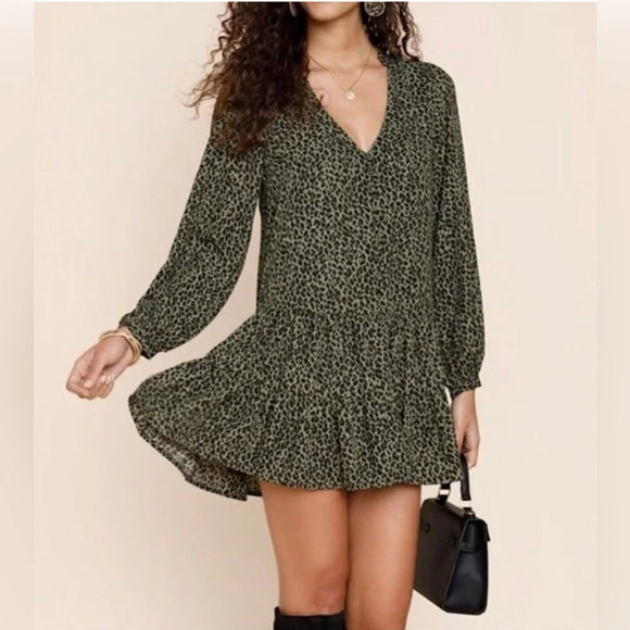 🤍 Leopard Print Chiffon Above Knee Dress - Picture 1 of 7